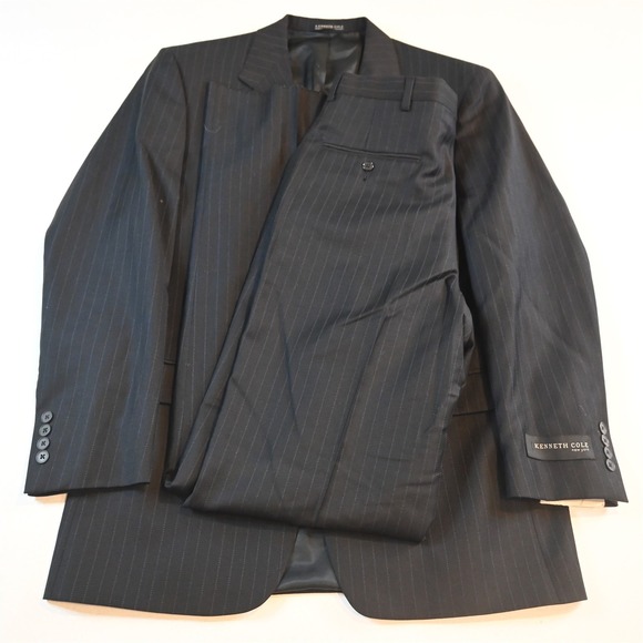 NEW Vtg 2000s Y2K Boxy 38R 30x38 Black Striped USA Made Mens Jacket Pants Suit